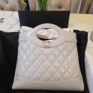 Chanel Quilted Top-Handle Shoulder Bag in Light Gray